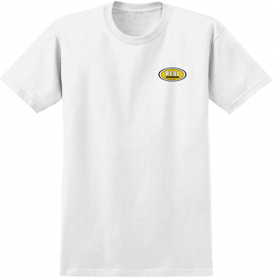 Real Skateboard T-Shirt Small Oval White/Yellow Mens