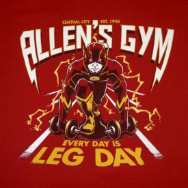 Ript Apparel Allen’s Gym WOMENS CUT T Shirt Mashup The Flash Leg Day SM Med XL
