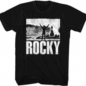 Rocky Top Of Stairs Celebration Licensed Adult T Shirt Classic Movie