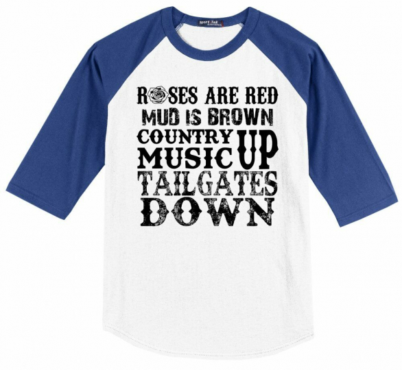 Roses Red Mud Brown Country Music Funny Mens Raglan Jersey Tee Shirt Soft Tee X1