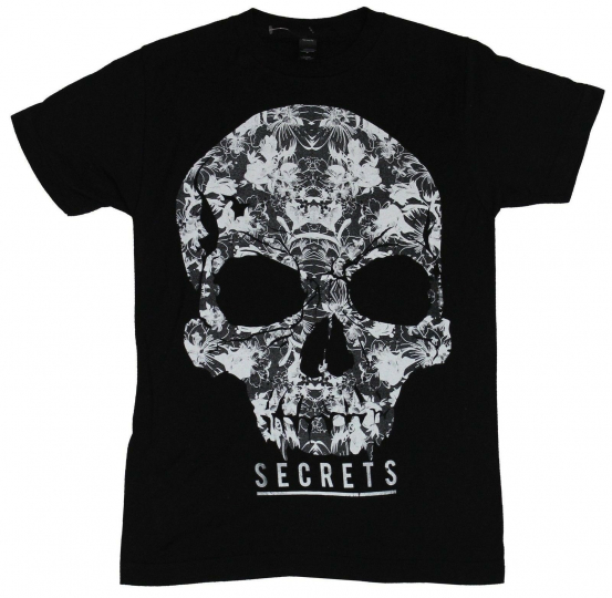 Secrets (Band) Mens T-Shirt - Skull Image Floral Filled Over Name
