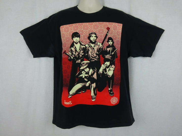 Shepard Fairey Defiant Youth Obey Graphic T Shirt Black Cotton ~ Mens XL