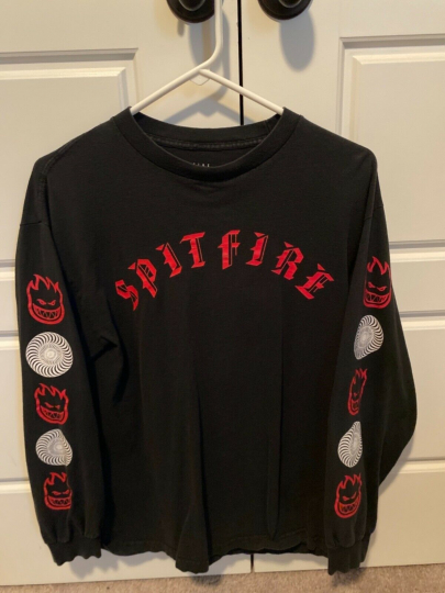 Spitfire Long Sleeve Black and Red T Shirt Skateboard Size Medium