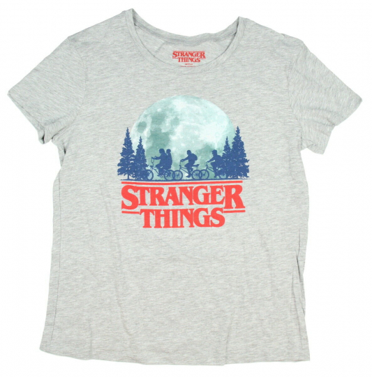 Stranger Things Juniors' Bicycle Characters Moon Silhouette Shirt Tee