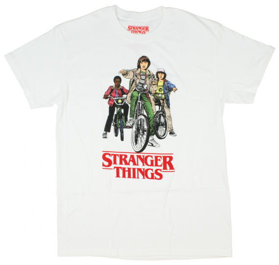 Stranger Things Men's Bike Gang Crew Mike Dustin Lucas Graphic T-Shirt (Medium)