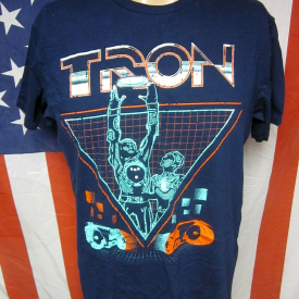TRON retro Light Cycles lrg T shirt Disney game grid throwback 1982 sci-fi tee