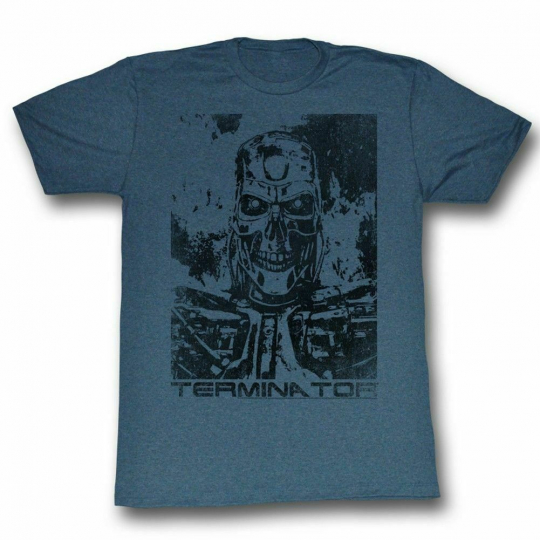 Terminator Black And Blue Navy Heather Adult T-Shirt