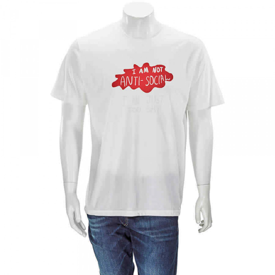 The Art of Scribble Men's White Sun-Tech Anti-Social T-Shirt, Brand Size X-Small