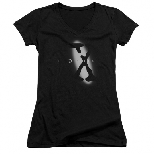 The X Files TV Show SPOTLIGHT LOGO Licensed Juniors V-Neck Tee Shirt
