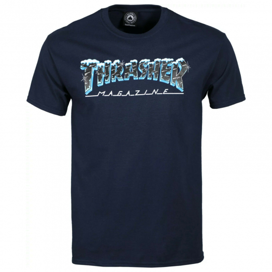 Thrasher Men's Black Ice Short Sleeve T Shirt Blue Lifestyle Skate Streetwear...