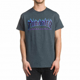 Thrasher Men’s Flame Logo Short Sleeve T Shirt Charcoal Heather Clothing Skate