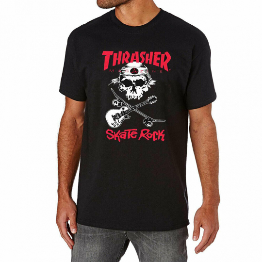 Thrasher Men's Skate Rock Short Sleeve T Shirt Black Clothing Apparel Skatebo...