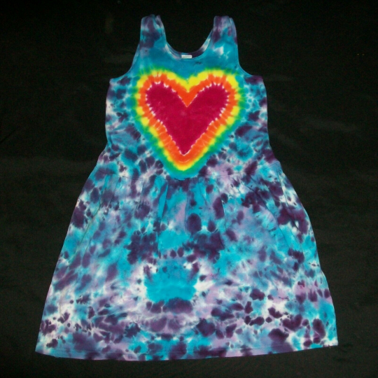 Tie Dye Girl's Tank Top Dress 10 Rainbow Heart Hippie Tye Dyed Made in USA