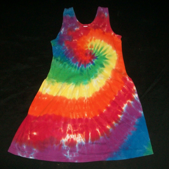 Tie Dye Girl's Tank Top Dress 12 Rainbow Spiral Hippie Tye Dyed Made in USA