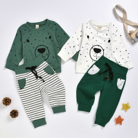 Toddler Kids Baby Boys Cartoon Bear Pullover Sweatshirt Tops+ Pants Set Clothing