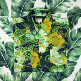 True Vintage 60s 70s Hawaiian T Shirt Large Button Down Floral Flower PowerSurf