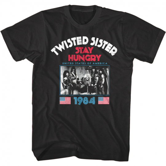 Twisted Sister Stay Hungry US Tour 1984 Men's T Shirt Glam Rock Band Concert