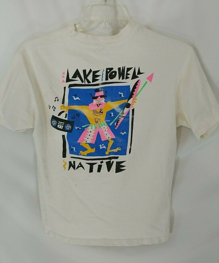 VTG 80s Hanes Lake Powell Native White Single Stitched T-Shirt L