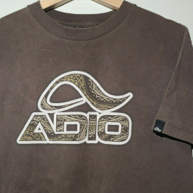 VTG 90s Adio Footwear Logo T-Shirt Skateboarding Brown Paisley Flip Shortys