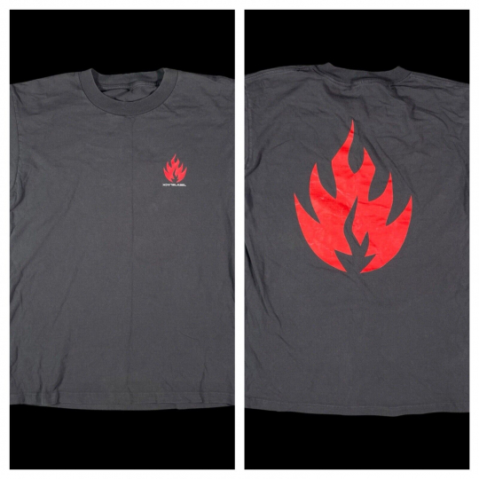 VTG 90s Black Label Skateboard T-Shirt Long Sleeve Mens Size Small Flame Gray