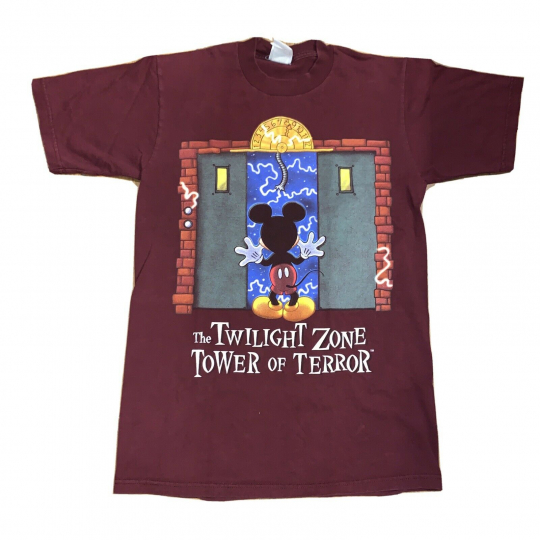 VTG Tower Of Terror T-Shirt Sz S Twilight Zone Mickey Disney 90s Red Usa Made