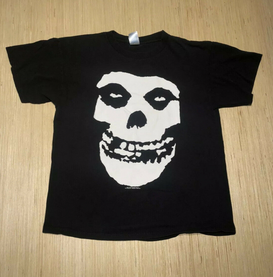 Vintage 2000s Misfits Punk Rock Band Skull Logo Black Shirt L