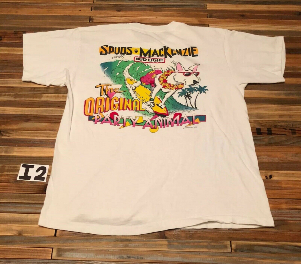 Vintage 80s Mens XL Spuds Mckenzie Rare T-shirt Vtg Bud Light I2 Beer Party