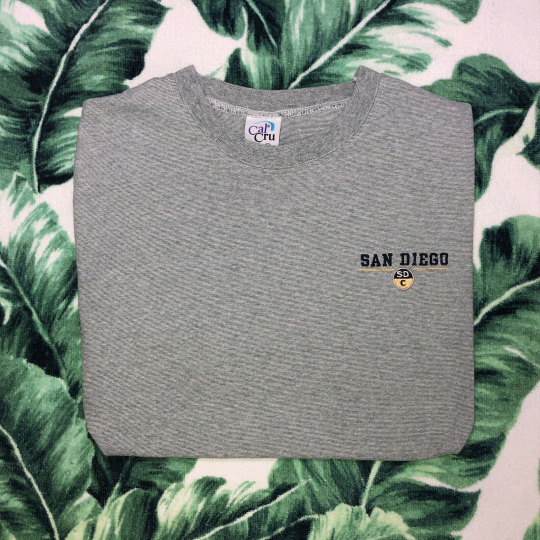 Vintage 90s San Diego California T Shirt Souvenir Beach 80s Striped Ash Gray S