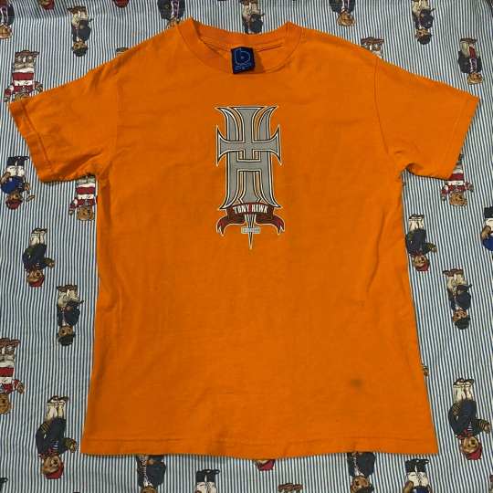 Vintage Birdhouse Skateboard Tony Hawk Navy T-Shirt SMALL Orange TH logo USA