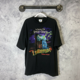 Vintage Disney Tower of Terror Twilight Zone I SURVIVED! GLOW T Shirt Black H3