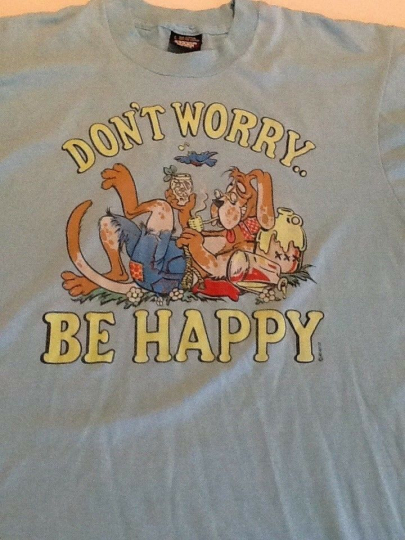 Vintage Don't Worry Be Happy 50/50 Screen Stars Best Large Dog Hillbilly T-Shirt