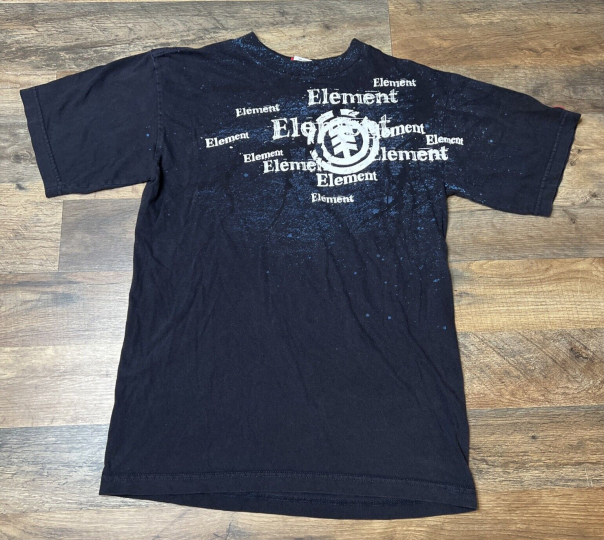 Vintage Element Skateboards Multi Logo T Shirt Men's Size Small Black Faded