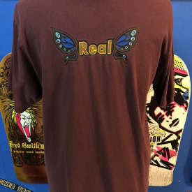 Vintage Real Skateboards Graphic Tee Shirt Single Stitch Size Large Butterfly