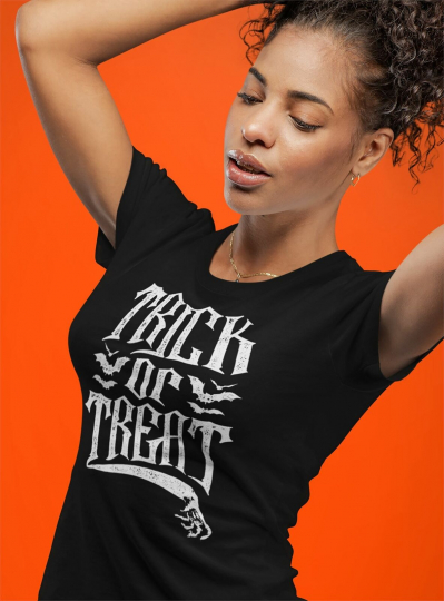 Women's Halloween T Shirt Trick Or Treat Graphic Tee Horror Gothic Typography Ha