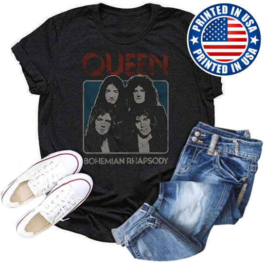 Womens Queen Band Vintage Tops Funny Graphic Freddie Mercury Black T-shirt